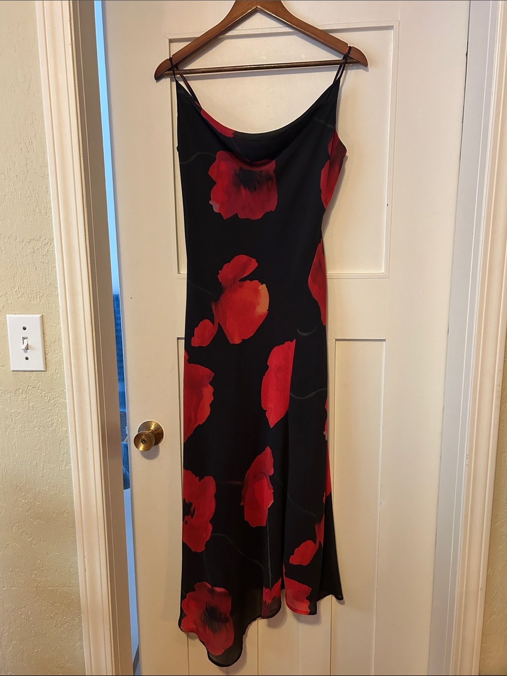 Dynamite Black and Red Floral Midi Dress